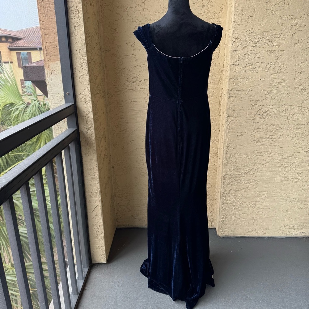 City Vibe Juniors Blue Velvet High Slit Gown Dress 11 - Picture 3 of 15